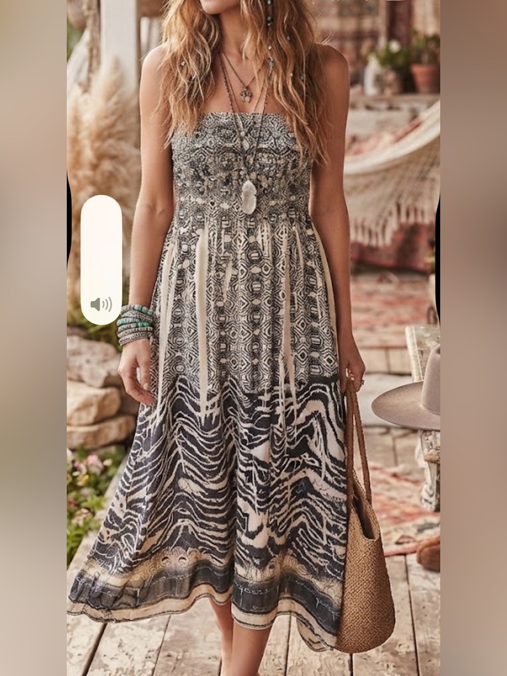 Lapis Strapless Embroidered Sequin Silky Dress One Size Blue and Beige Boho